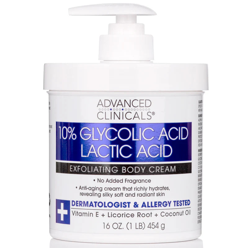 ADVANCED CLINICALS 10% Glycolic Acid Lactic Acid Body Cream مرطب بالكلايكوليك اسد واللاكتيك اسد من ادفانسد كلينيكالز