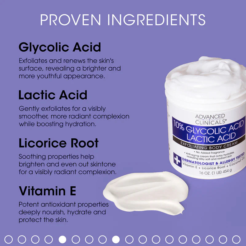 ADVANCED CLINICALS 10% Glycolic Acid Lactic Acid Body Cream مرطب بالكلايكوليك اسد واللاكتيك اسد من ادفانسد كلينيكالز