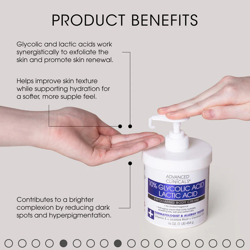 ADVANCED CLINICALS 10% Glycolic Acid Lactic Acid Body Cream مرطب بالكلايكوليك اسد واللاكتيك اسد من ادفانسد كلينيكالز