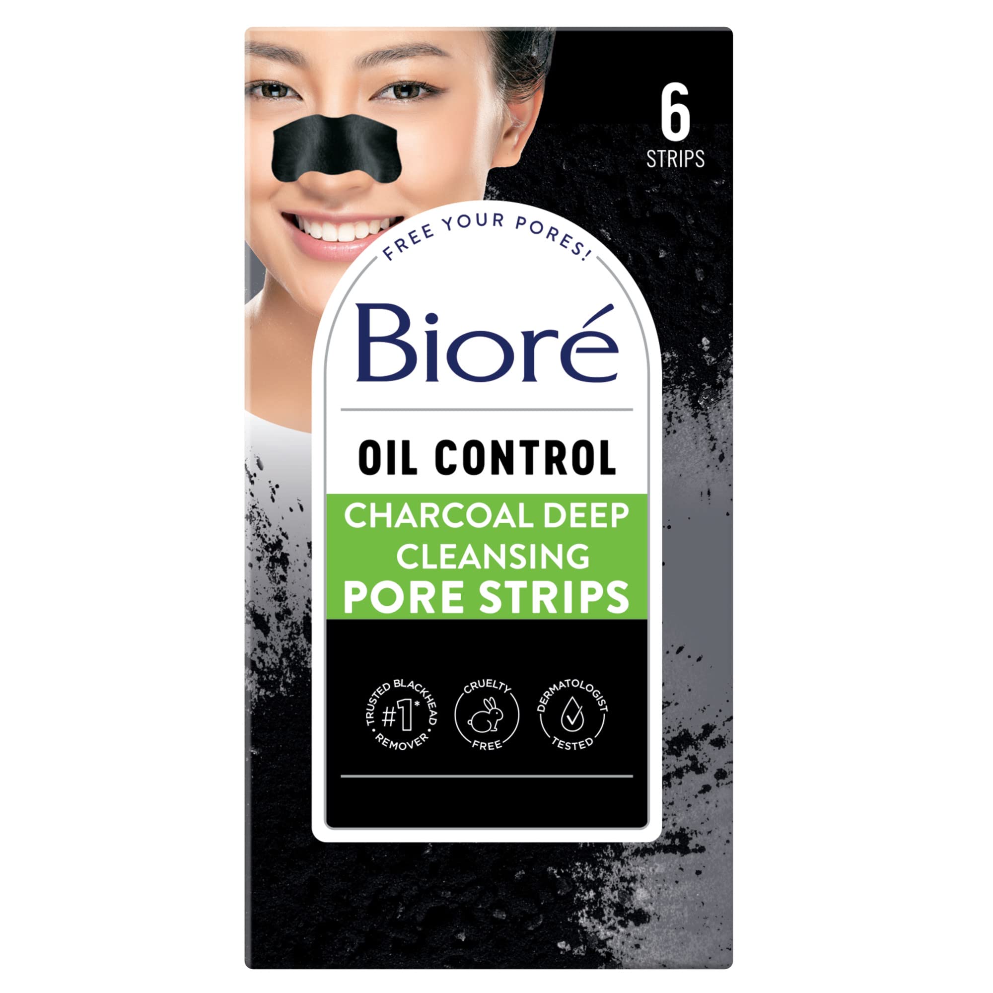 BIORE Charcoal Deep Cleansing Pore Strips Great For Oil Skin 6 Nose Strips لاصقات الانف