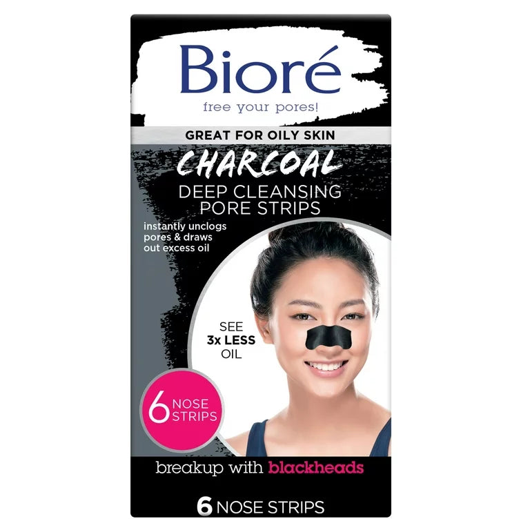 BIORE Charcoal Deep Cleansing Pore Strips Great For Oil Skin 6 Nose Strips لاصقات الانف