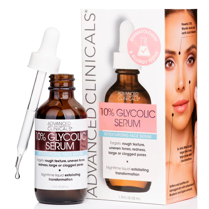 ADVANCED CLINICALS 10% Glycolic Serum Retexturing Face Serum سيروم الكلايكوليك للبشرة من ادفانسد كلينيكالز