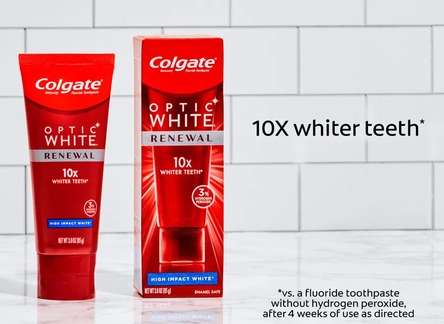 COLGATE optic white x10 whiter teeth renwal معجون الاسنان المبيض من كولكيت