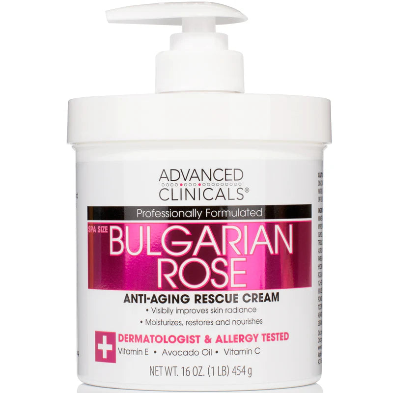 ADVANCED CLINICALS Bulgarian Rose Anti Aging Rescue Cream With Vitamin E + Avocado Oil + Glycerin مرطب بالازهار البلغاري من ادفانسد كلينيكالز