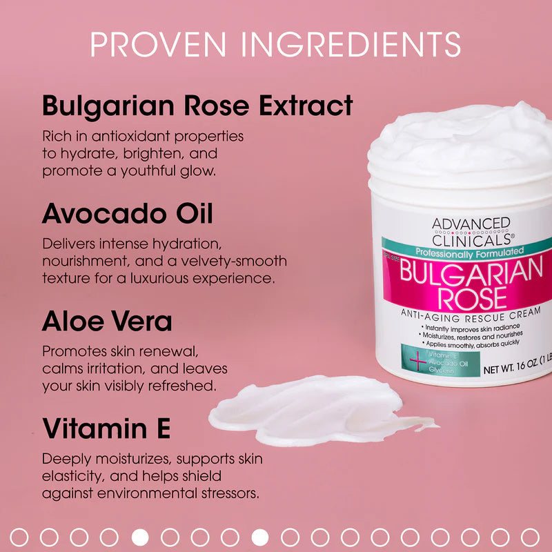 ADVANCED CLINICALS Bulgarian Rose Anti Aging Rescue Cream With Vitamin E + Avocado Oil + Glycerin مرطب بالازهار البلغاري من ادفانسد كلينيكالز