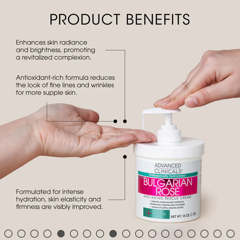 ADVANCED CLINICALS Bulgarian Rose Anti Aging Rescue Cream With Vitamin E + Avocado Oil + Glycerin مرطب بالازهار البلغاري من ادفانسد كلينيكالز