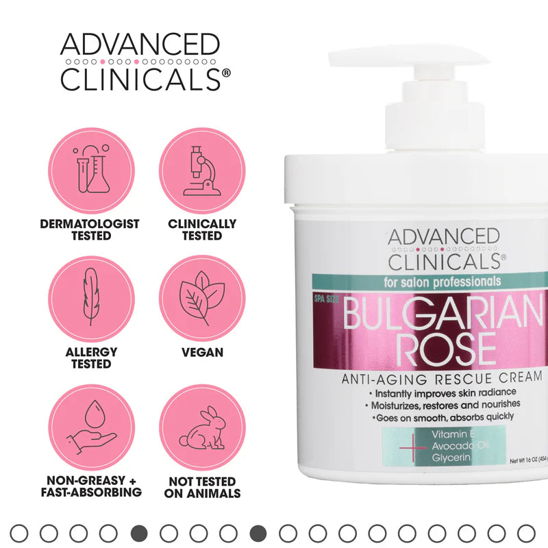 ADVANCED CLINICALS Bulgarian Rose Anti Aging Rescue Cream With Vitamin E + Avocado Oil + Glycerin مرطب بالازهار البلغاري من ادفانسد كلينيكالز