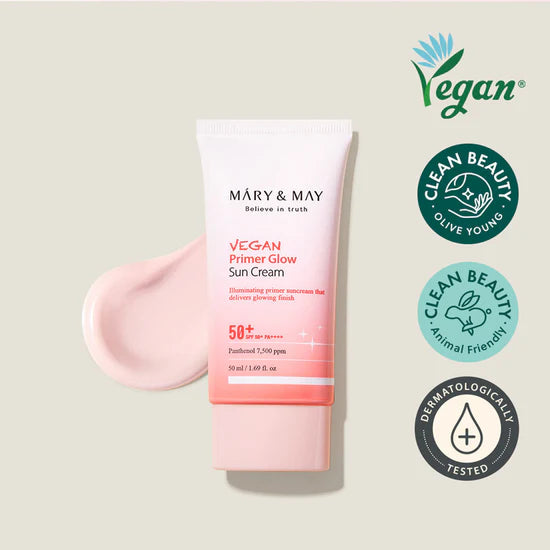 MARY & MAY Believe In Truth vegan primer glow sun cream 50+ spf 50+ pa++++ واقي الشمس الوردي من ماري اند ماي