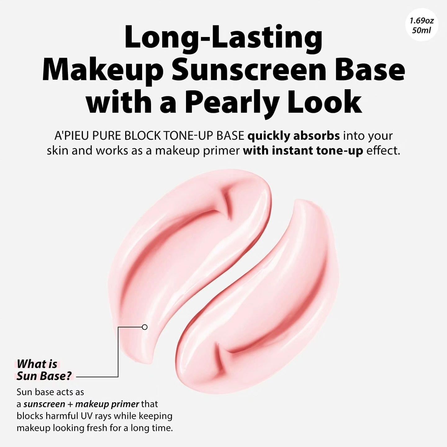 A'PIEU Pure Block Sun Base EX Tone Up SPF 50+ PA+++ كريم واقي شمس مع تفتيح فوري من ايبيو