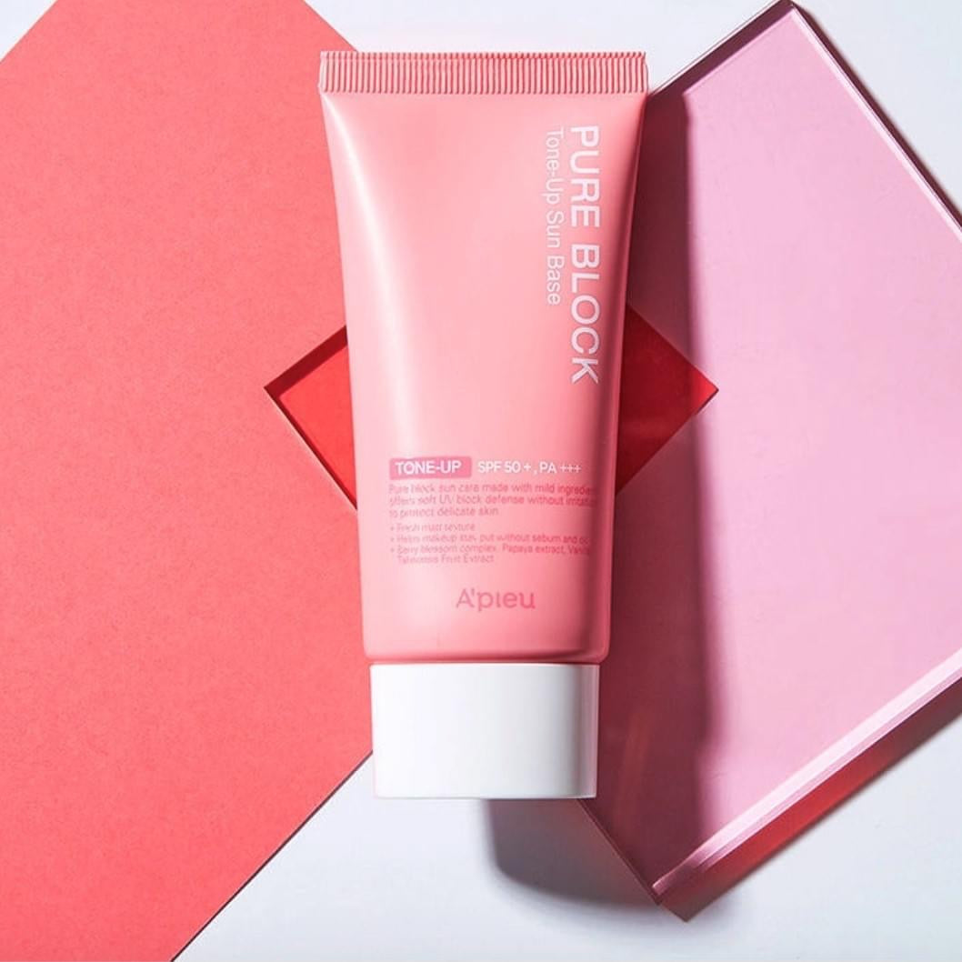 A'PIEU Pure Block Sun Base EX Tone Up SPF 50+ PA+++ كريم واقي شمس مع تفتيح فوري من ايبيو