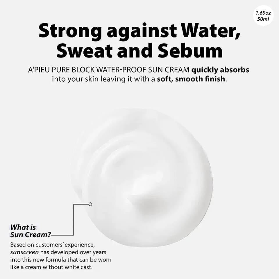 A'PIEU pure block waterproof sun cream SPF 50+ PA+++ واقي شمس ضد الماء من ايبيو