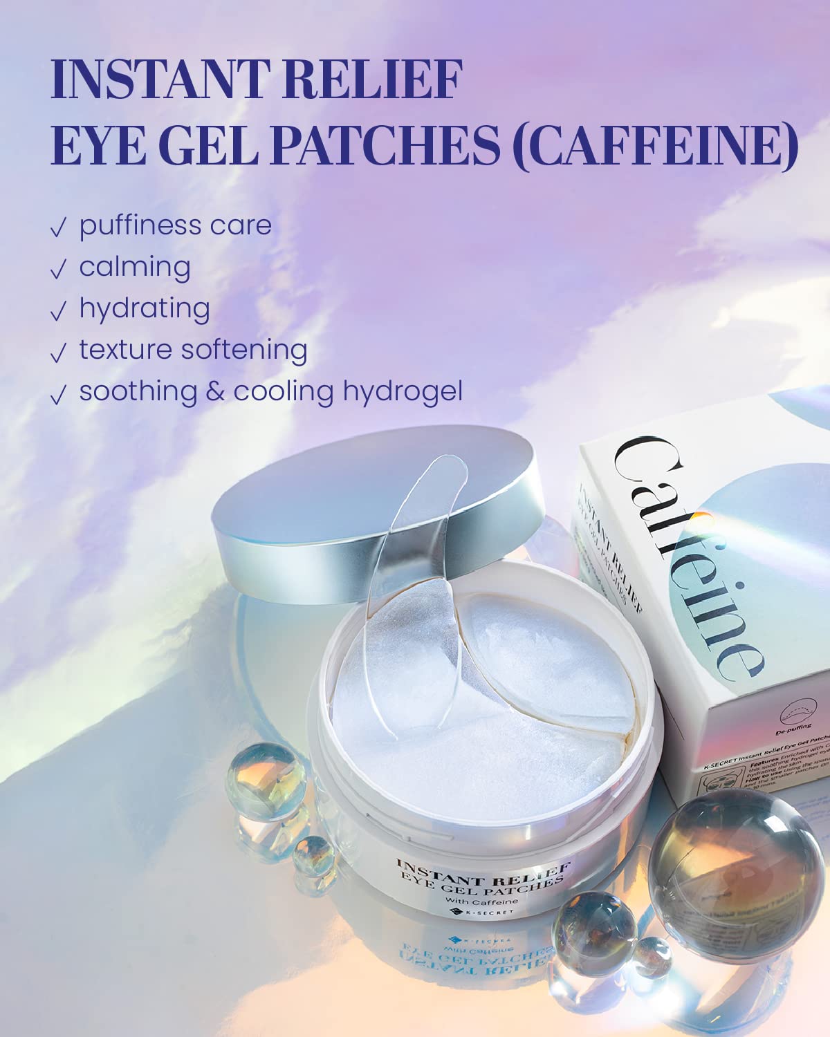 K SECRET Instant Relief Eye Gel Patches CAFFEINE شرائح العين بالكافايين