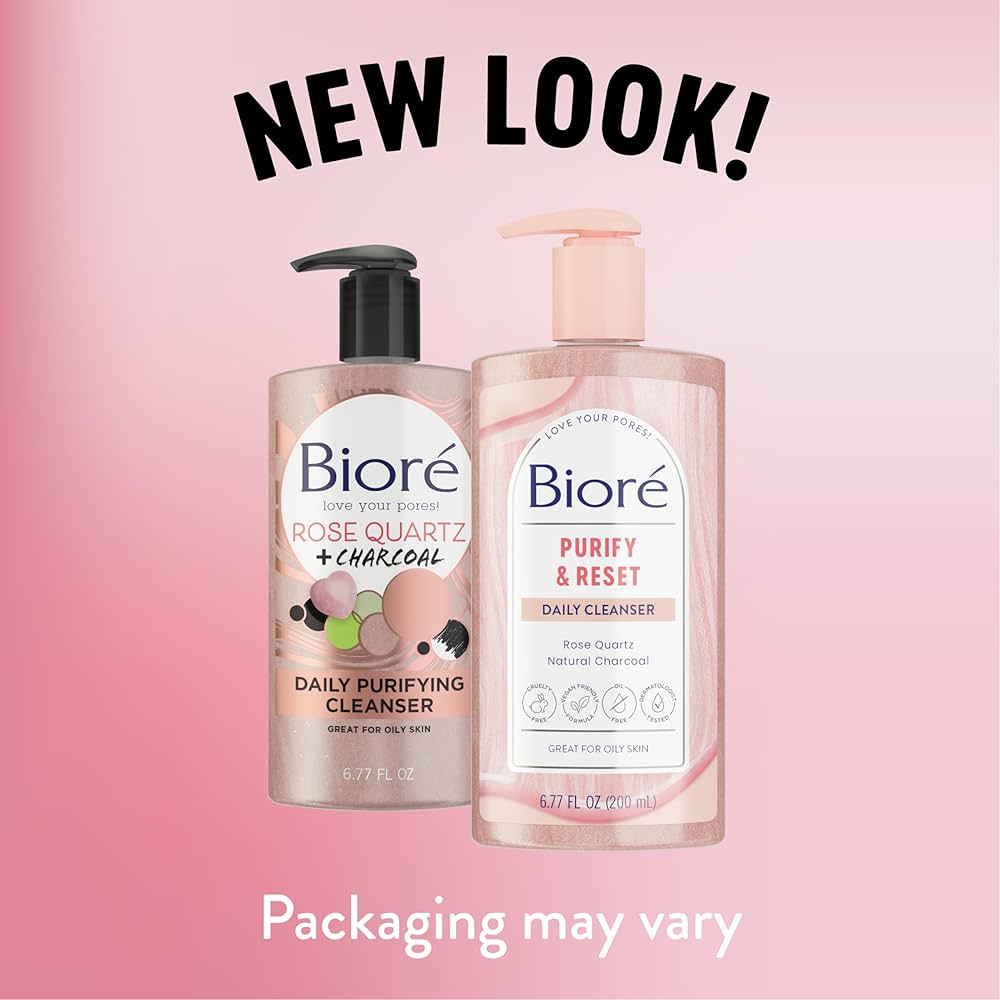 Biore ROSE QUARTZ + CHARCOAL Daily Purifying Cleanser غسول البشرة بالفحم والكريستال