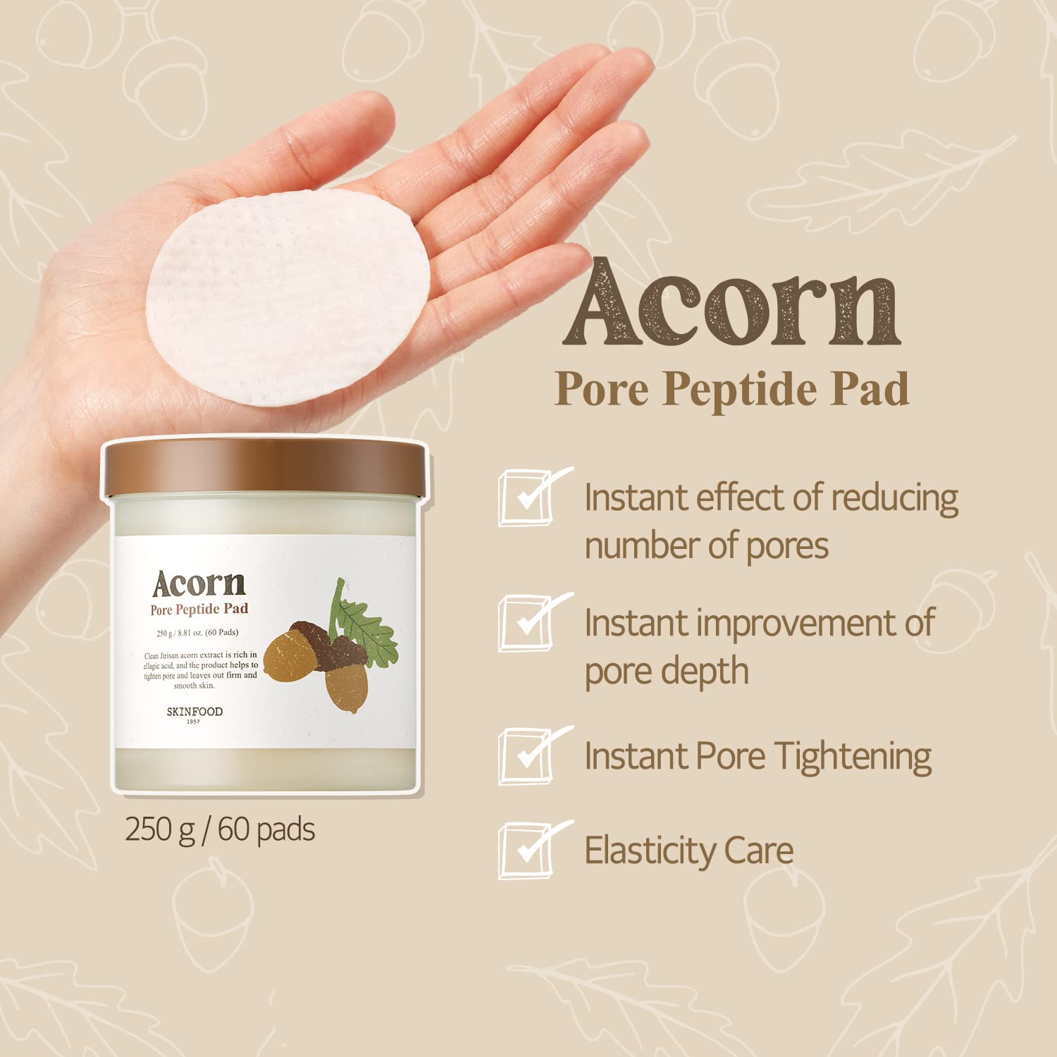 SKINFOOD Acorn Pore Peptide Pad باد التقشير