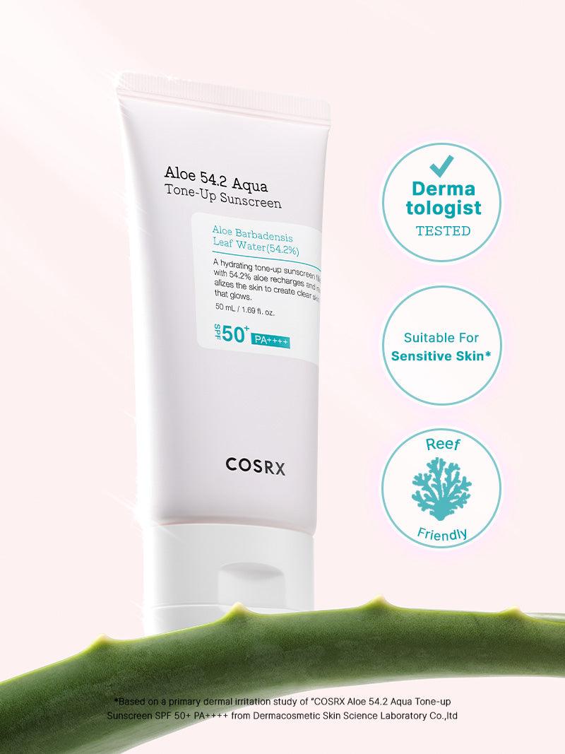 COSRX Aloe 54.2 Aqua Tone Up Sunscreen SPF50+ PA++++ واقي الشمس مع تفتيح فوري