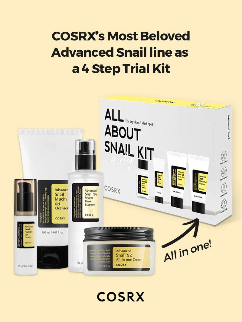 COSRX All About Snail Kit 4 Step For Dry Skin  & Dark Skin مجموعة هلام الحلزون من كوزركس بالحجم المني