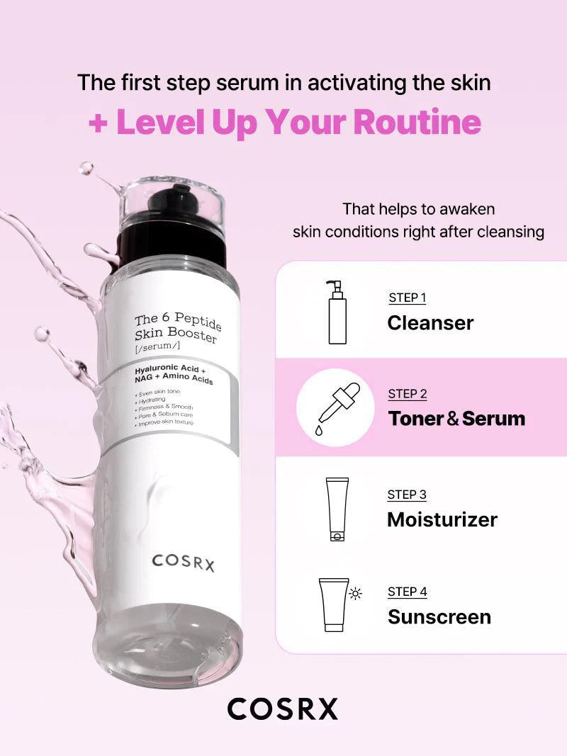 COSRX the 6 peptide skin booster hyaluronic acid + NGA + Amino acids معالج البشرة بالببتيدات والهايلرونك اسد والاحماض الامينية من كوزركس