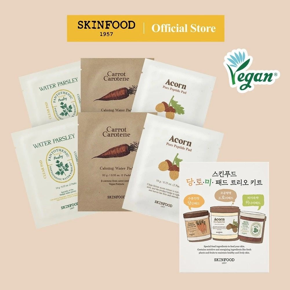 SKINFOOD Carrot & Acorn & Water Parsley Pad Trio Kit