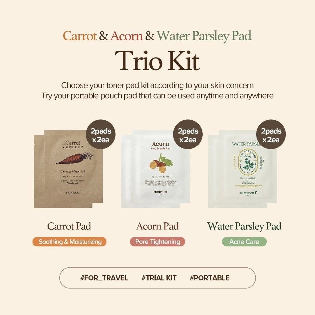 SKINFOOD Carrot & Acorn & Water Parsley Pad Trio Kit