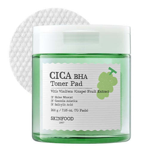SKINFOOD SHINE MUSCAT Cica BHA 0.2% Toner Pad وسائد تونر لتقليص المسام وموازنة الدهون
