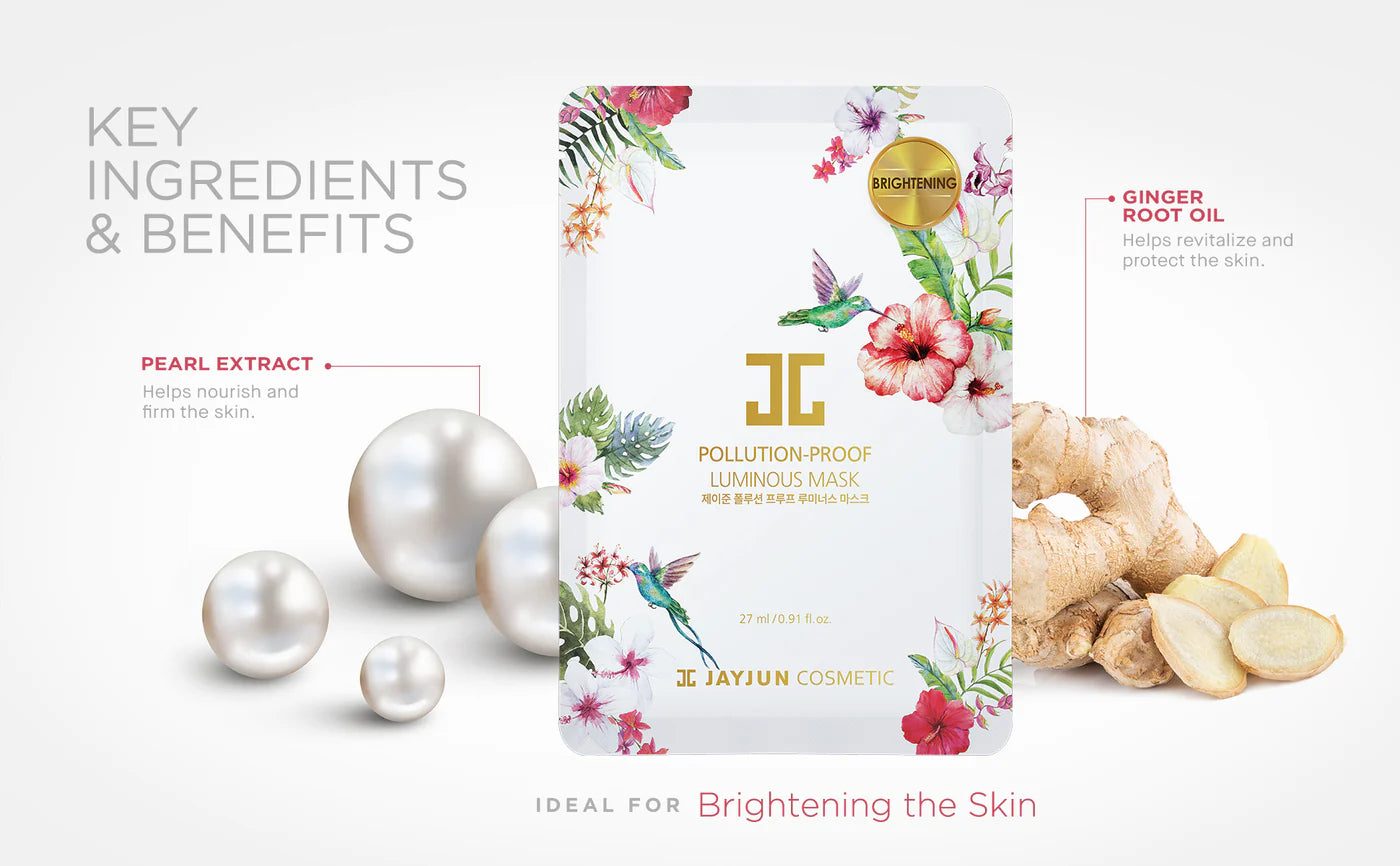 JAYJUN Pollution Proof Luminous Sheet Mask Pack 10 PCS مجموعة اقنعة ورقية باللؤلؤ والزنجبيل