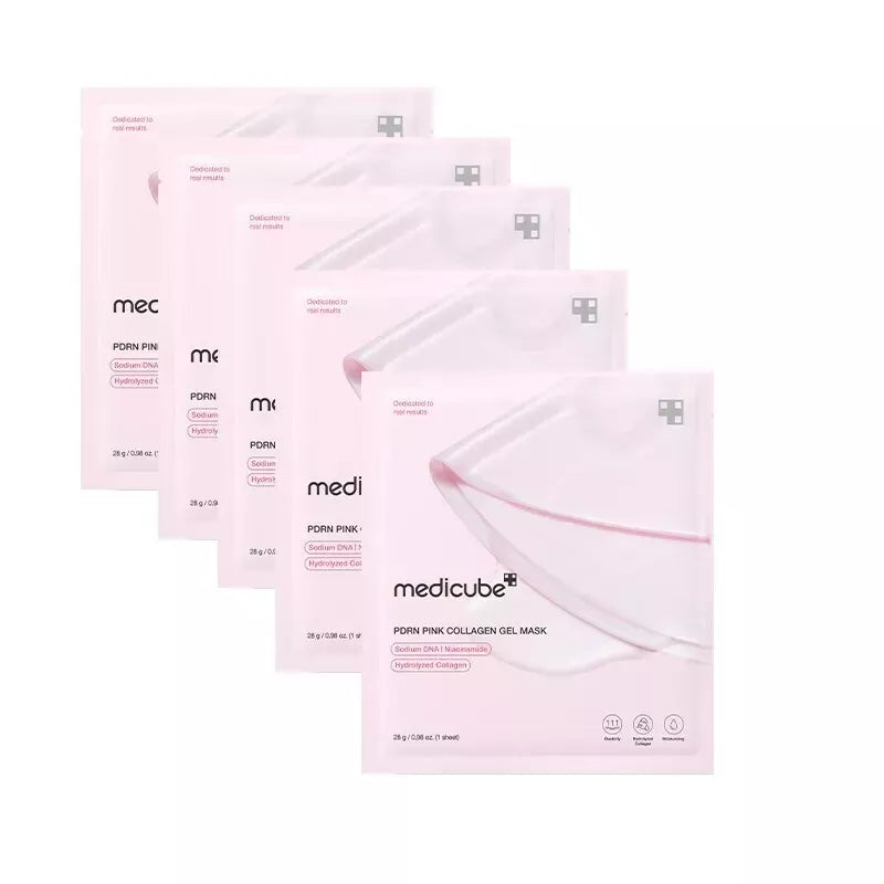MEDICUBE Pdrn Pink Collagen Gel Mask Sheet 28g ماسك جل مغذٍّ ومهدئ لتعزيز شباب البشرة وترطيبها بعمق