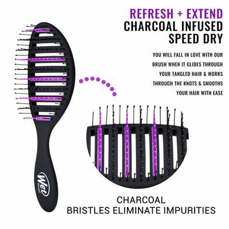 WET BRUSH Refresh Extend Speed Dry Charcoal Infused Anti Frizz Brush – Black فرشاة تجفيف سريعة مضادة للهيشان، غنية بالفحم المنشّط من ويت براش