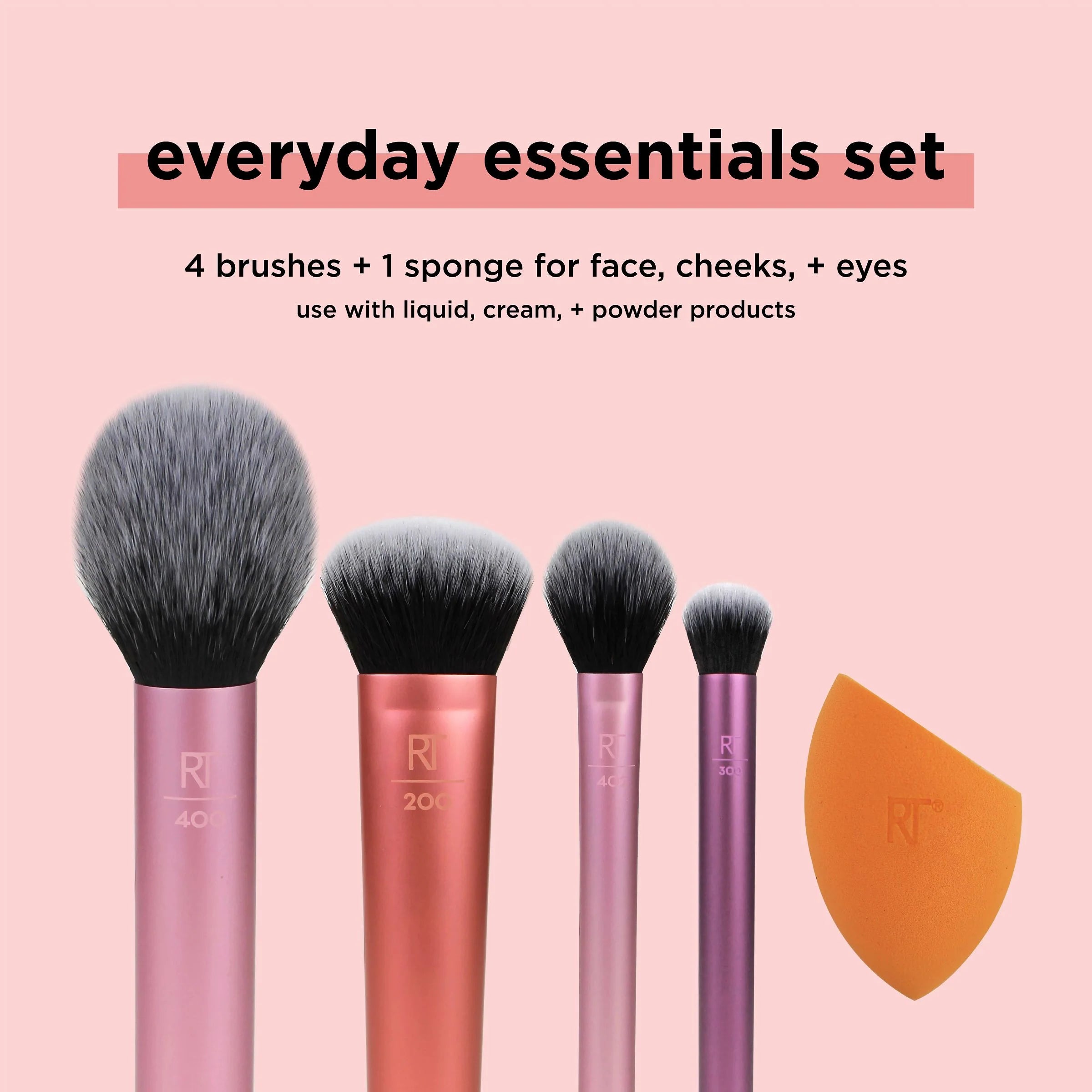 REAL TECHNIQUES Everyday Essentials For Blush + foundation + shadow + highlighter + concealer مجموعة الفرش الاساسية للمكياج من ريل تيكنيك