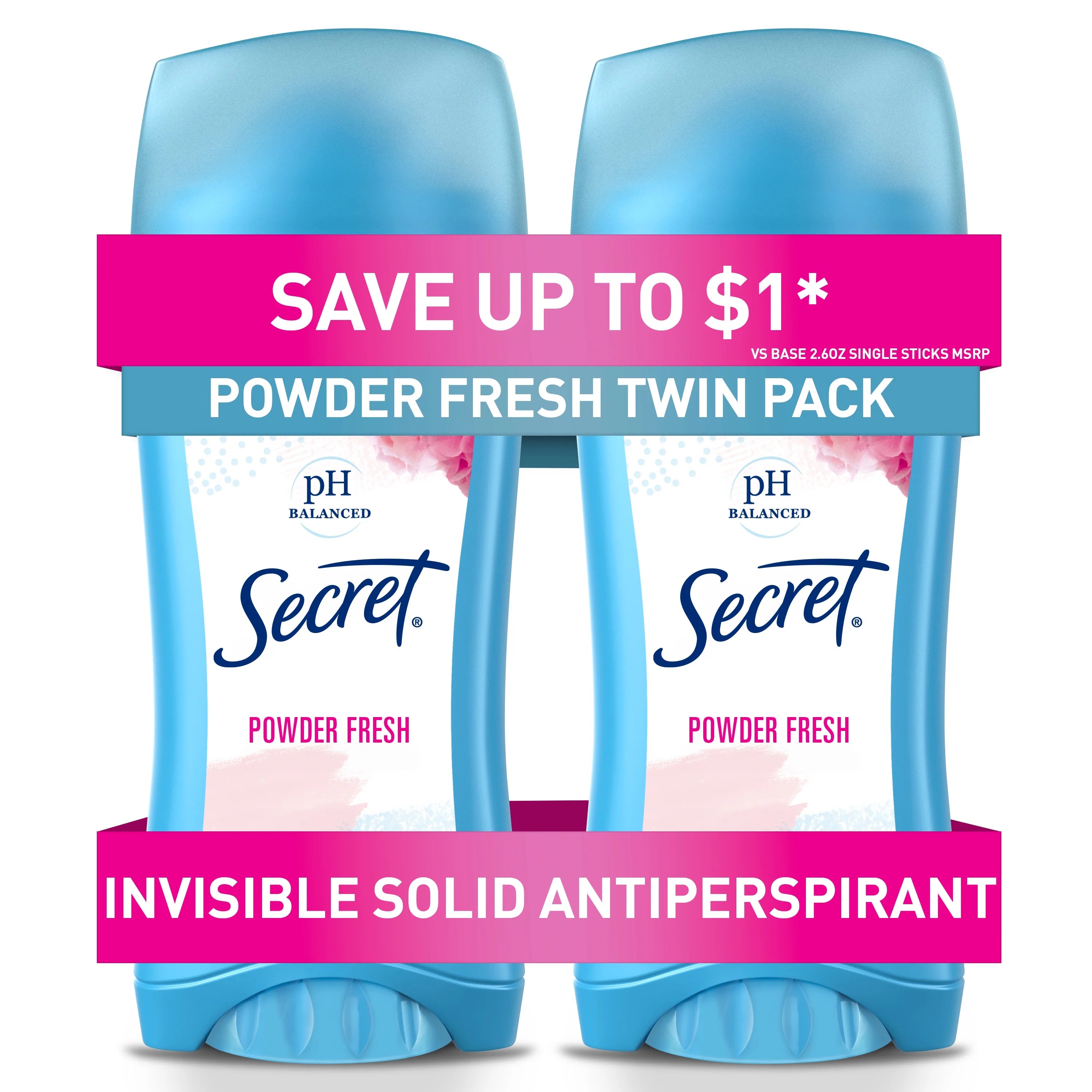 SECRET Invisible Solid Antiperspirant And Deodorant Twin Pack – Powder Fresh بكج مزيل التعرق من سيكرت