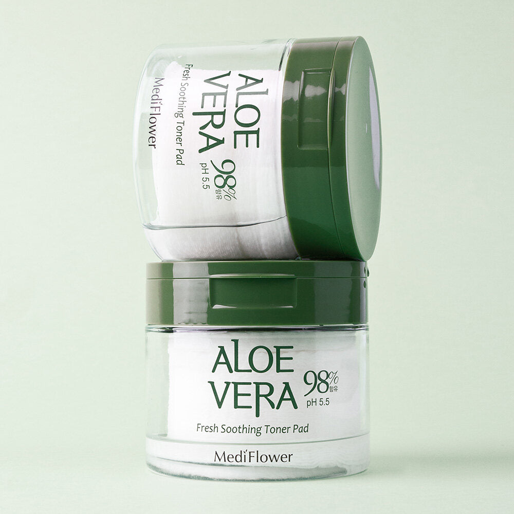 MEDIFLOWER Aloe Vera 98% Fresh Soothing Toner Pad شرائح تونر الالوفيرا من ميدفلاور
