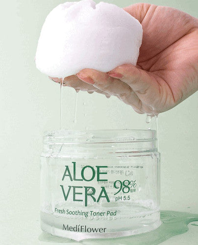 MEDIFLOWER Aloe Vera 98% Fresh Soothing Toner Pad شرائح تونر الالوفيرا من ميدفلاور