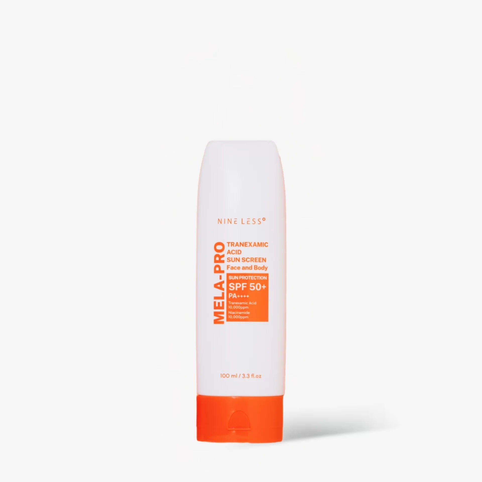 NINE LESS mela pro tranexamic acid sunscreen face and body sun protection spf 50 + pa +++ واقي الشمس بالترانزاميك اسد من ناين ليس