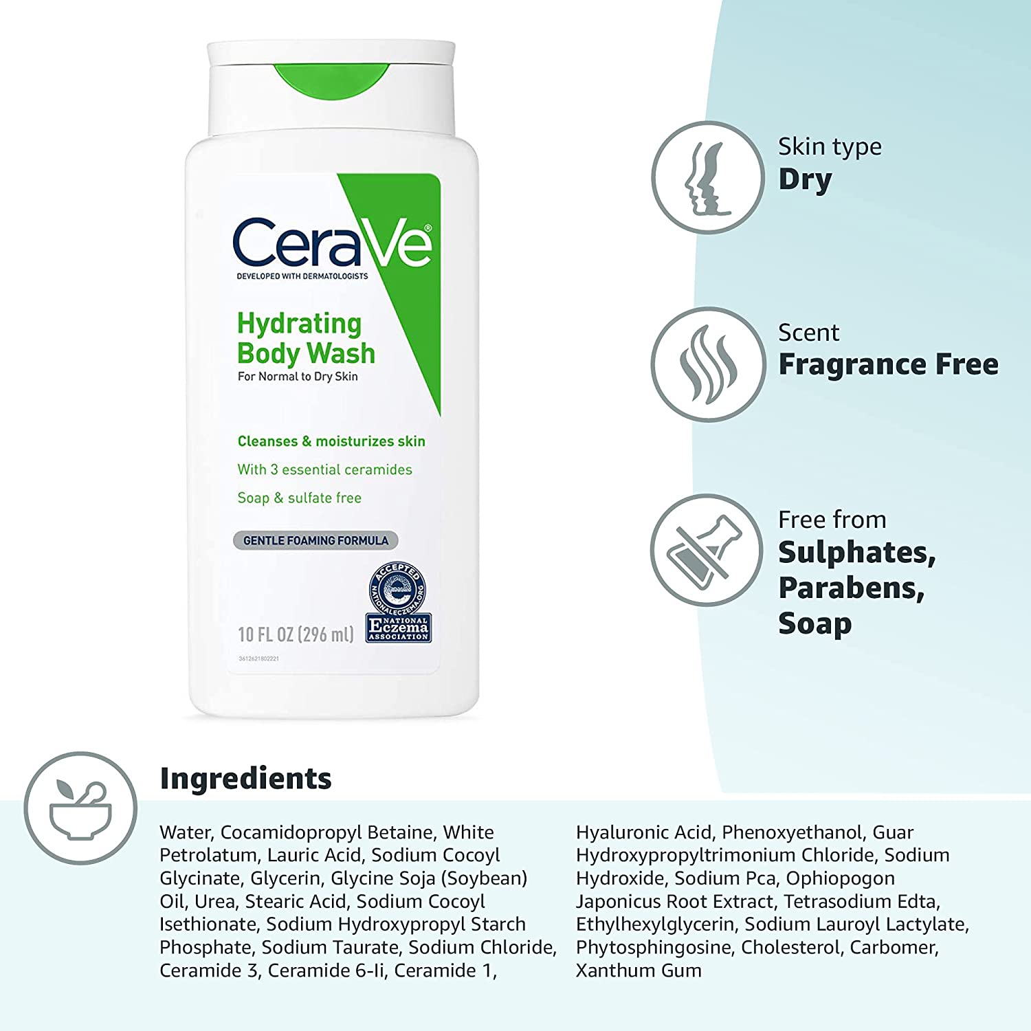 CERAVE Body Wash For Normal To Dry Skin Cleanses & Moisturizes Skin With 3 Essential Ceramides Soap & Sulfate Free غسول الجسم
