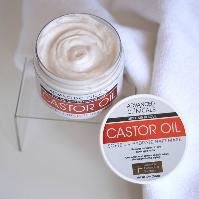 ADVANCED CLINICALS Dry Hair Rescue Castor Oil Soften + Hydrate Hair Mask ماسك الشعر بزيت الخروع من ادفانسد كلينيكالز
