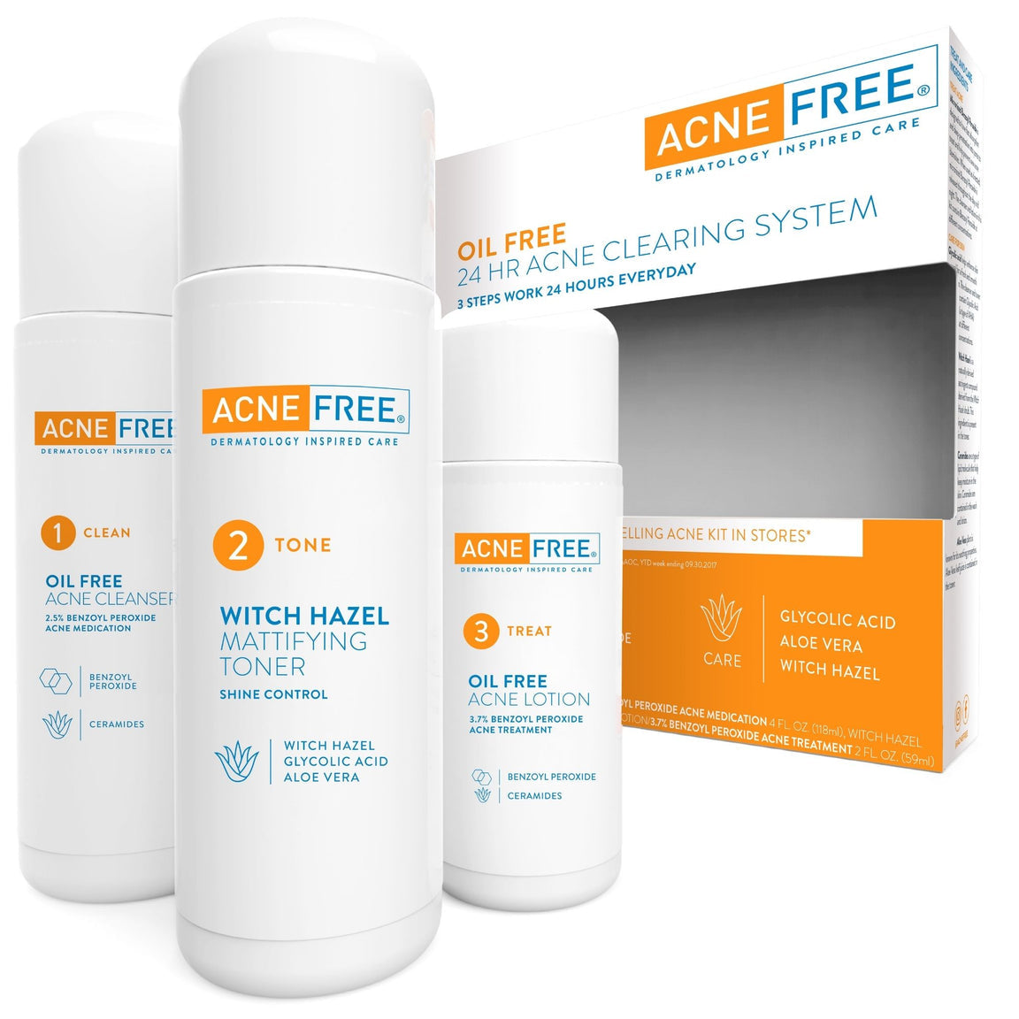 ACNE FREE Ool Free 24 HR Acne Clearing System 3 Steps Work 24 Hours Every Day