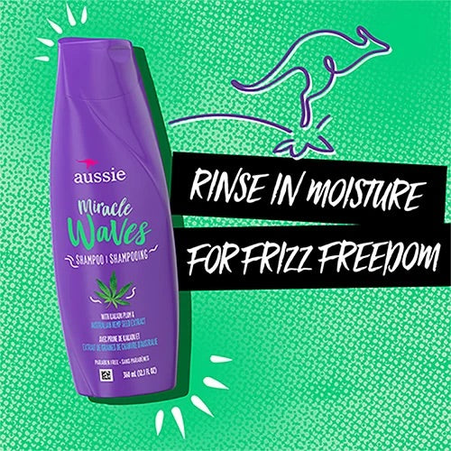AUSSIE Miracle Waves Anti-Frizz Hemp Shampoo شامبو الشعر ببذور القنب
