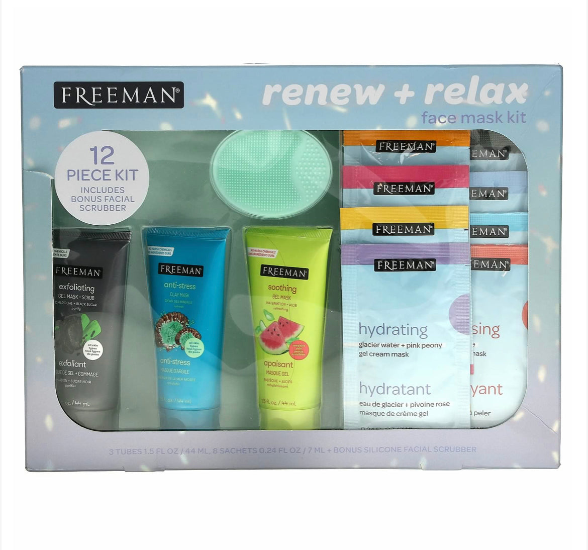 FREEMAN 12PCS Renew + Relax Face Max Kit مجموعة ماسكات للعناية بالبشرة من فريمان